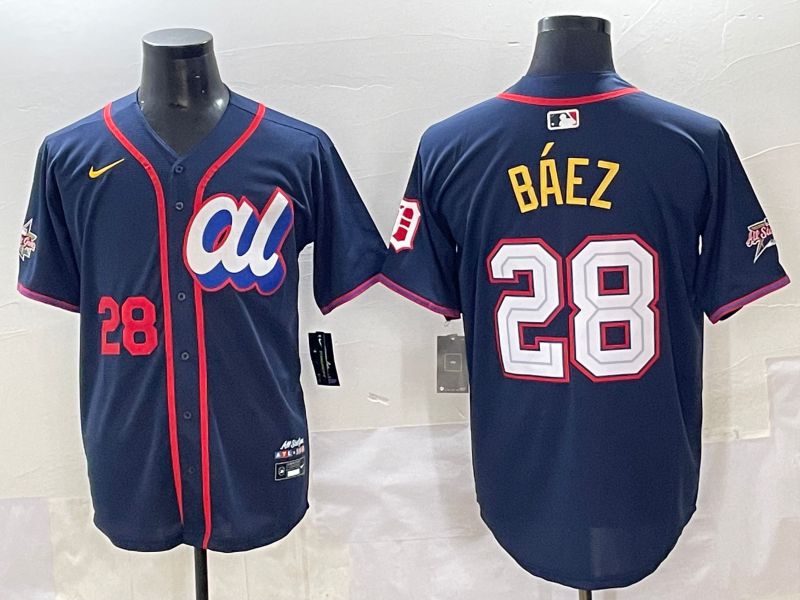 Men 2025 Detroit Tigers #28 Baez Blue All star Blank Blue Nike MLB Jersey style 5